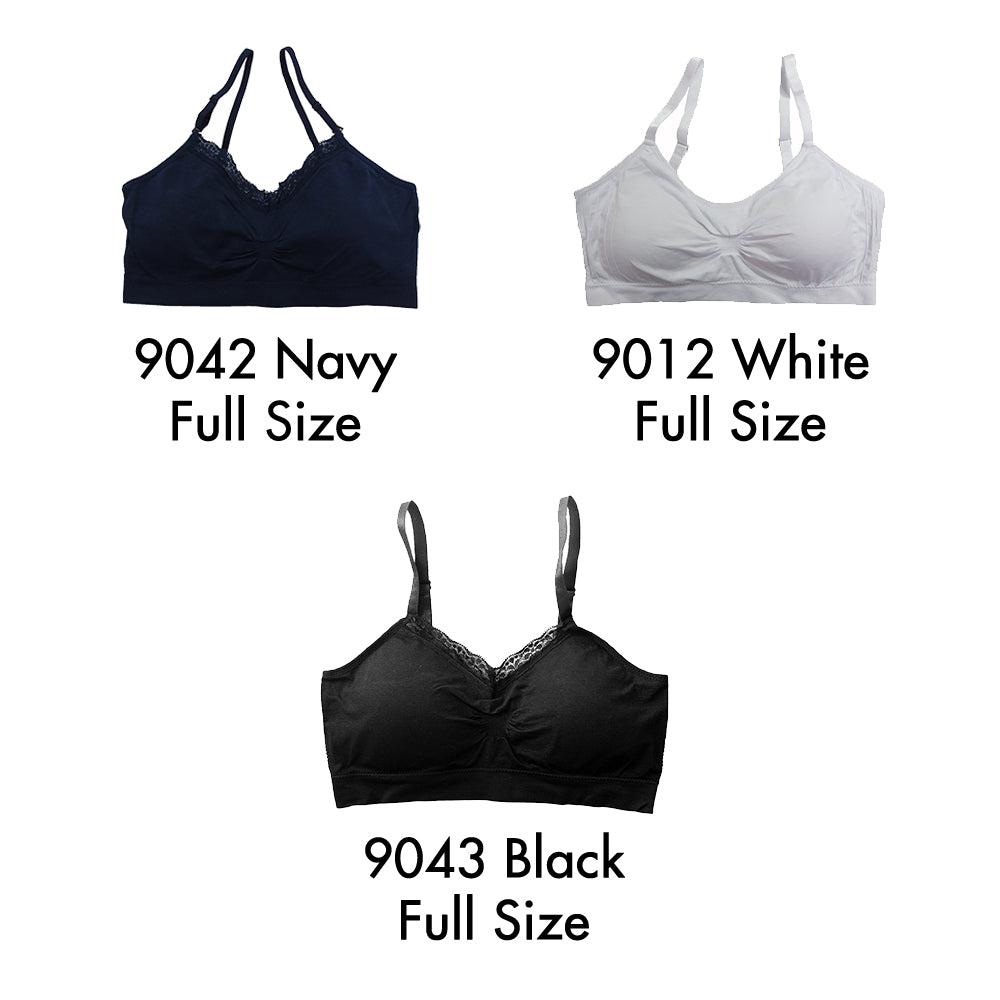 Coobie 9042 V-Neck Lace Trim Bra, 2-Pack, Black/White, Full Size