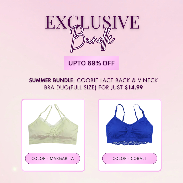 Coobie Lace Back &amp; V-Neck Bra Exclusive Bundle – (2 Pack) (One Size)