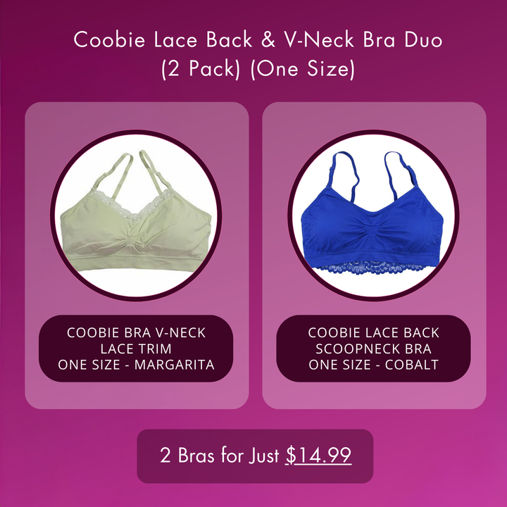 Coobie Lace Back &amp; V-Neck Bra Exclusive Bundle – (2 Pack) (One Size)